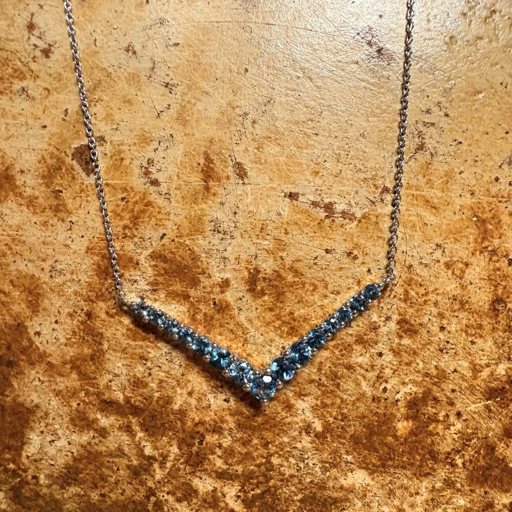 Sterling Silver & Blue Topaz V Shaped Necklace 18-20 Inches Adjustable by JCL